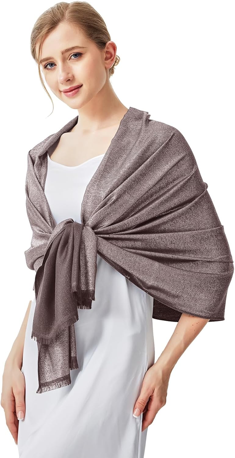 vimate Sparkling Metallic Pashmina Shawl Wraps Scarf for Evening Party Bridal Wedding Formal Dresses - Image 2